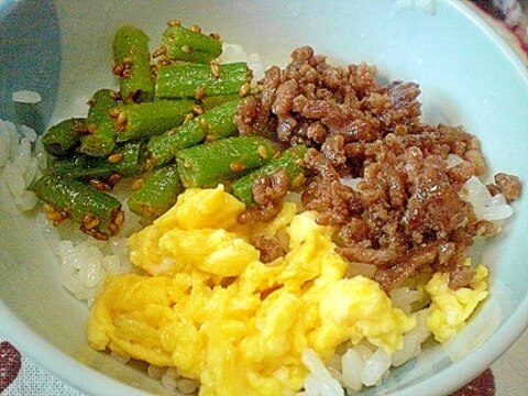 「ごま三度豆入り三色丼」　　　　♪♪